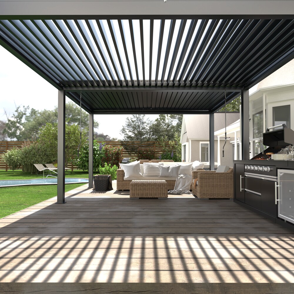 Pergola,Manual Outdoor Louvered Sun Shade Panel, Multi-Function Louvered Awning For Patio & Indoor Use_voghion.com
